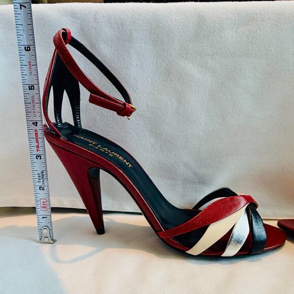 Saint Laurent Kristen 95 Calfskin Heels 36 Red Multicolor Italy Stiletto 6 - Picture 8 of 8